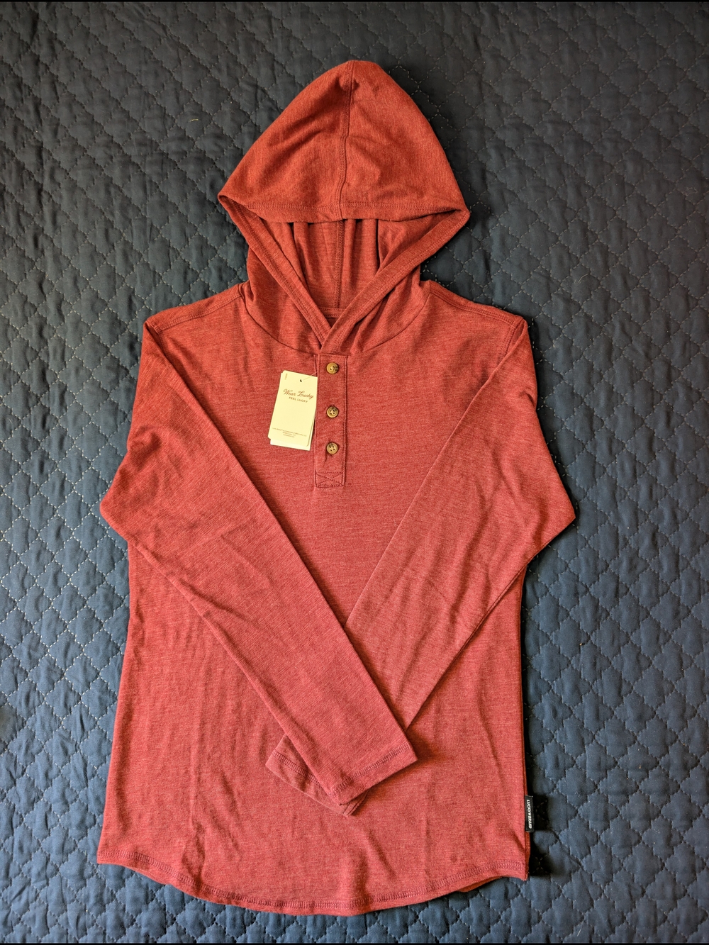 Boy's Hooded Henley in Rust Red - Lightweight Long Sleeve